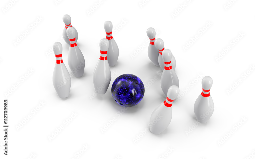 Bowling Ball crashing into the pins. 3D rendering Bowling Ball crashing into the pins. 3D rendering