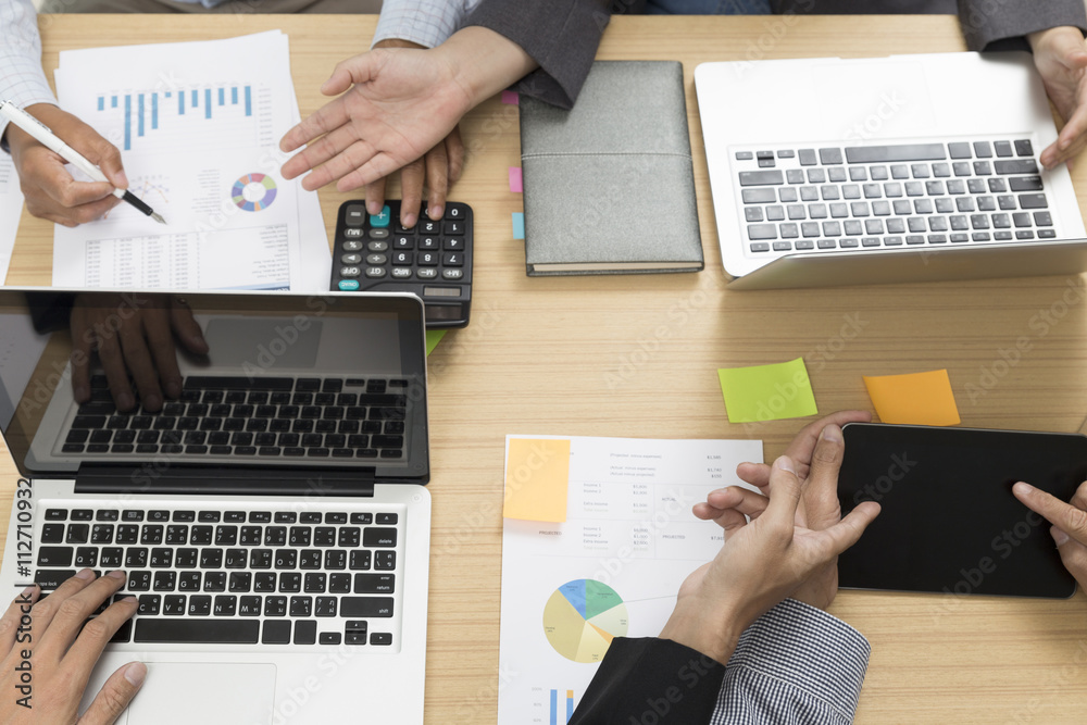 businessmen working with calculator, document, digital tablet, l businessmen working with calculator, document, digital tablet, l