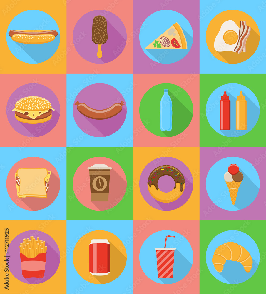 fast food flat icons with the shadow vector illustration fast food flat icons with the shadow vector illustration