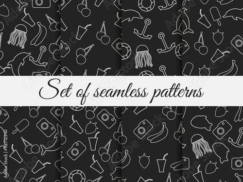 Seamless summer pattern. Summer seamless background. Summer pattern with fruit and summer objects.