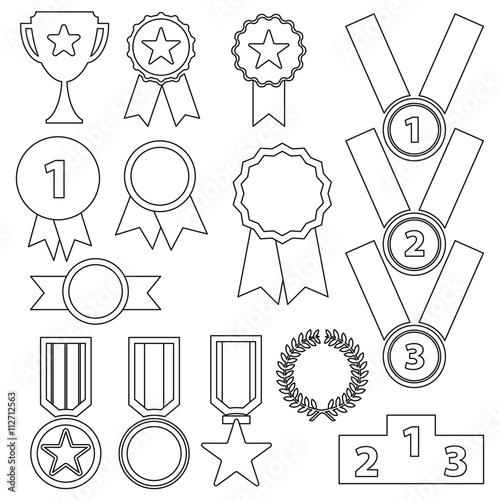 vector black line flat award trophy icons -variable line-