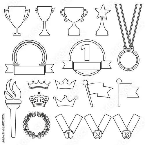 vector black line flat award trophy icons -variable line-