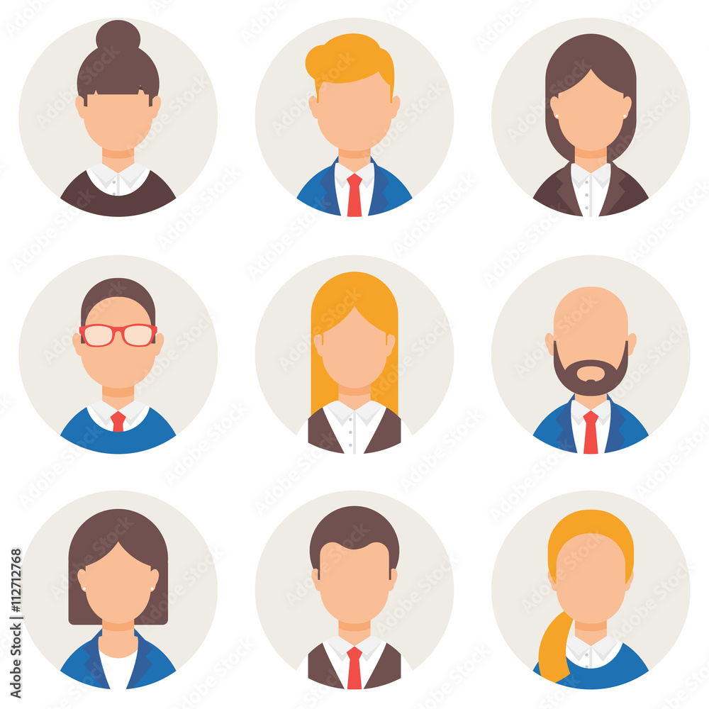 Set of avatars. Male and female characters. People's faces, man, Set of avatars. Male and female characters. People's faces, man,