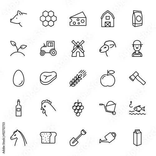 Farm, agriculture, rural, tools. Set of vector icons. Outline st