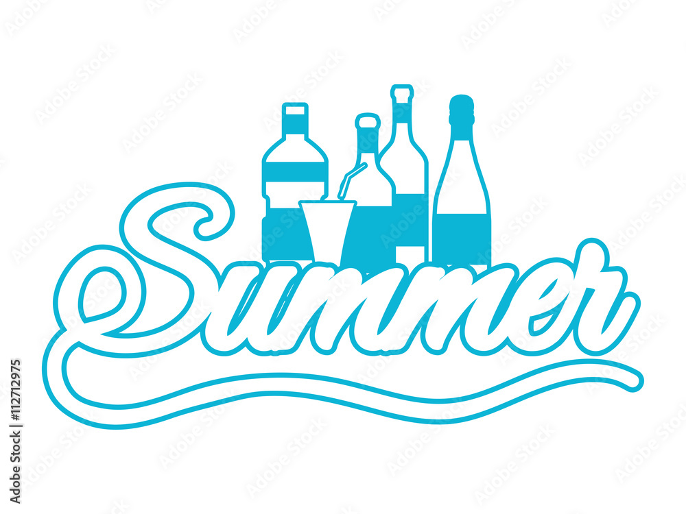 Summer. Beach bar or summer cocktail. Isolated on a white background. Bottle of water. Drinks and glass. Vector illustration. Summer. Beach bar or summer cocktail. Isolated on a white background. Bottle of water. Drinks and glass. Vector illustration.