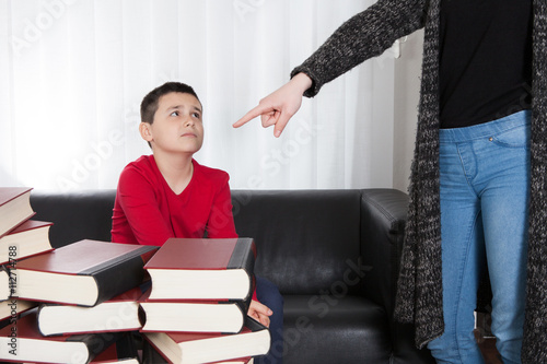 sad boy doing not want to learn photo