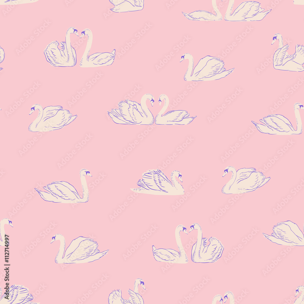 vector seamless gentle romantic graphical swan birds regular pattern, outlined silhouettes, modern stylish background print vector seamless gentle romantic graphical swan birds regular pattern, outlined silhouettes, modern stylish background print