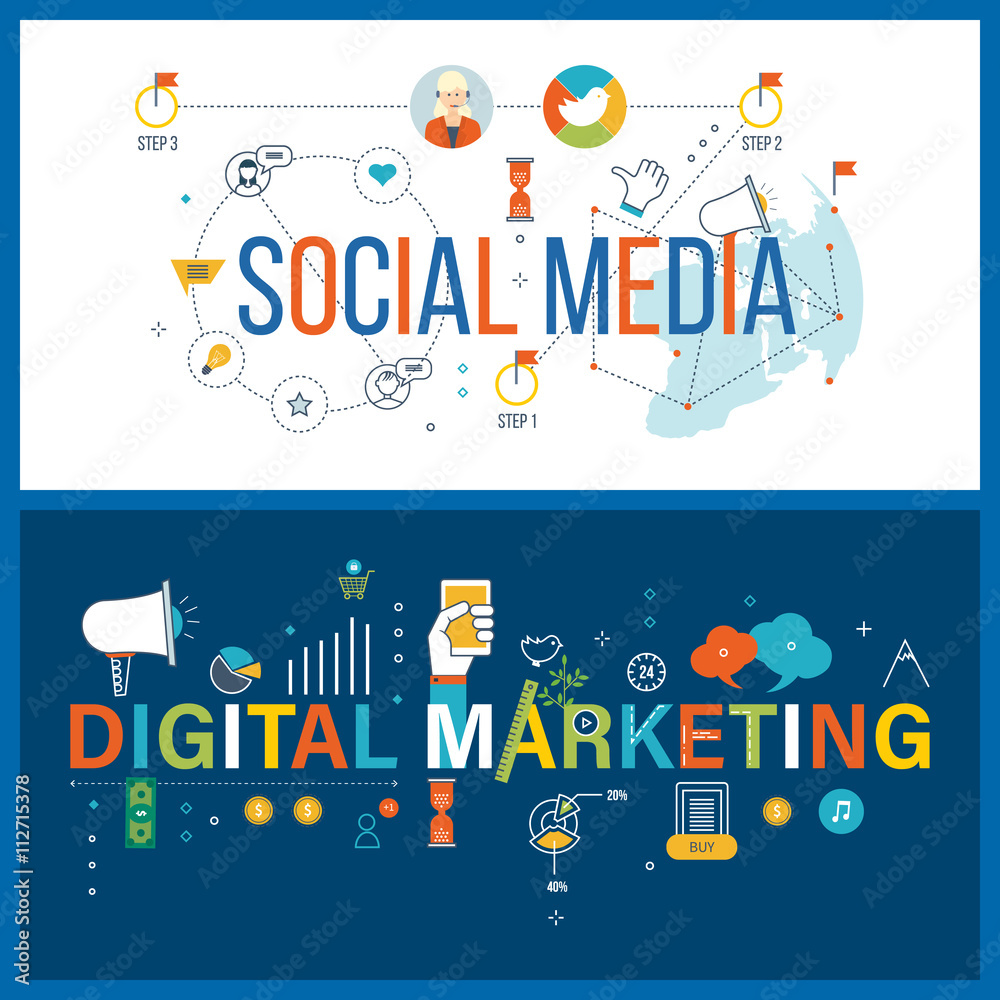 Naklejka premium Online communication, social media, digital and mobile marketing concept.