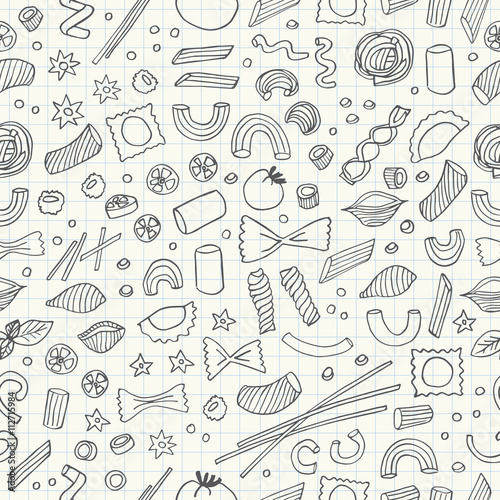 Hand- drawn pasta seamless pattern