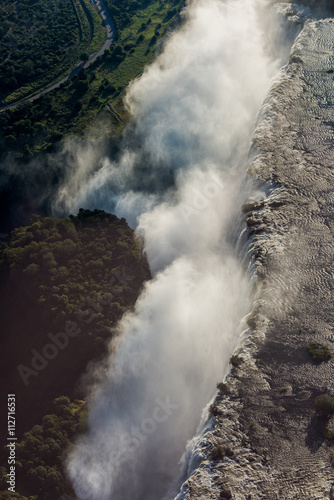 Aerial view of spray hiding Victoria Falls