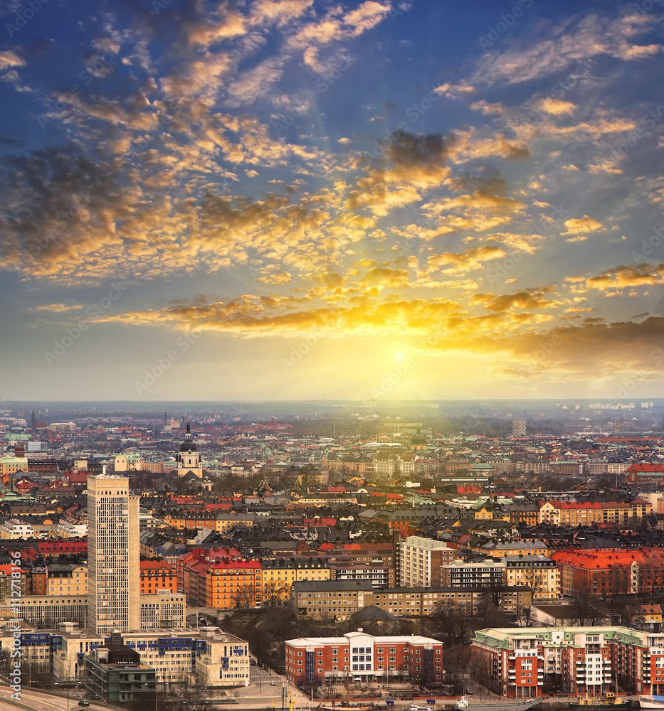 Fototapeta premium Winter aerial panorama of the Stockholm, Sweden