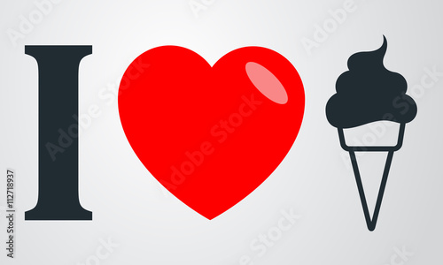 Icono plano i love cono de helado en fondo degradado