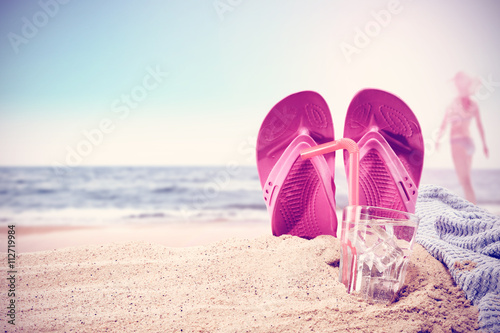 Fototapeta summer background for your drink on sand and free space