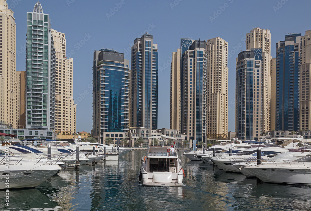 speedboats in yacht club of Marina district in Dubai