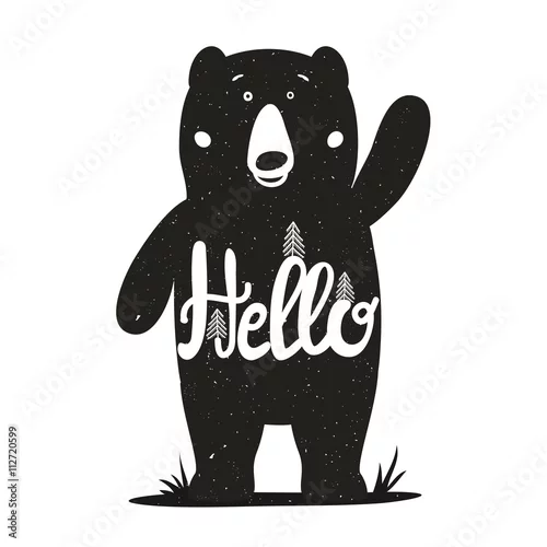 Naklejka na ścianę Śmieszna wektorowa ilustracja z ślicznym niedźwiedziem i literowania słowem - cześć.