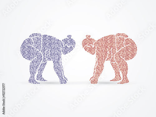 Sumo prepare to fight designed using red and blue geometric pattern graphic vector.