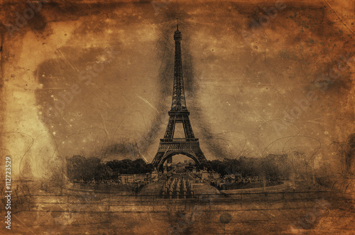 Artistic Rendering of Eiffel Tower on Aged Paper