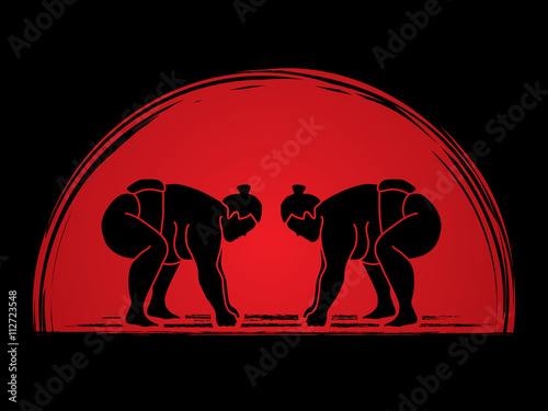 Sumo prepare to fight designed on sunrise background graphic vector.