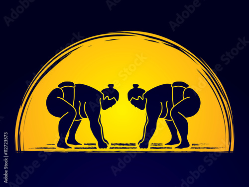 Sumo prepare to fight designed on moonlight background graphic vector.