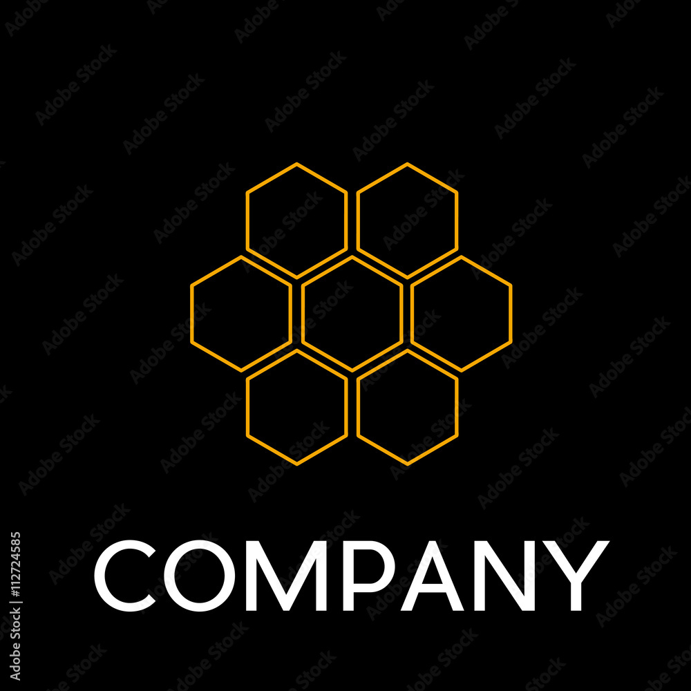 Vector sign abstract beehive, in linear style on black backgroun Vector sign abstract beehive, in linear style on black backgroun