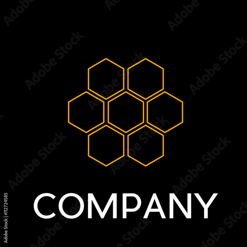 Vector sign abstract beehive, in linear style on black backgroun