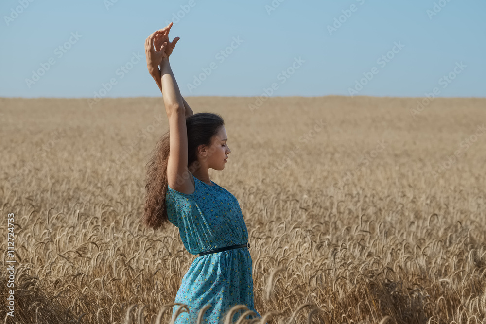 pretty girl on the field dancing and jumping pretty girl on the field dancing and jumping