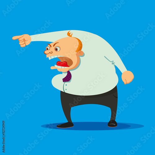 angry boss swearing  on a blue background
