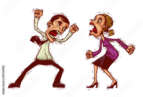 couple conflict, man and woman shouting at each other