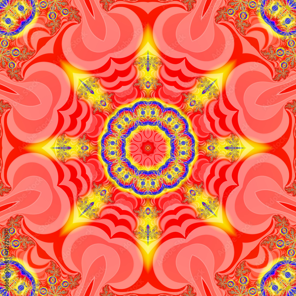 Red pink and yellow mandala effect fractal