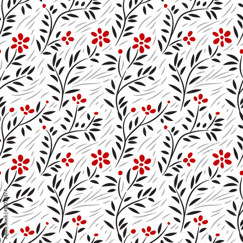 Subtle green leaves floral seamless pattern on white, vector