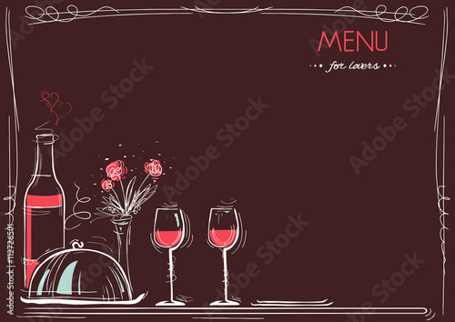 Menu card for lovers.Love card romantic dinner.