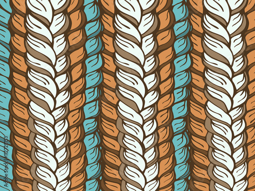 Hand-drawn rectangular pattern with a vector image of interwoven strands of hair or yarn pastel shades of brown, white and blue. Suitable for web design, artwork, prints, invitations.