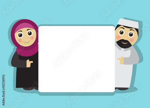 Muslim man and a woman holding a blank banner