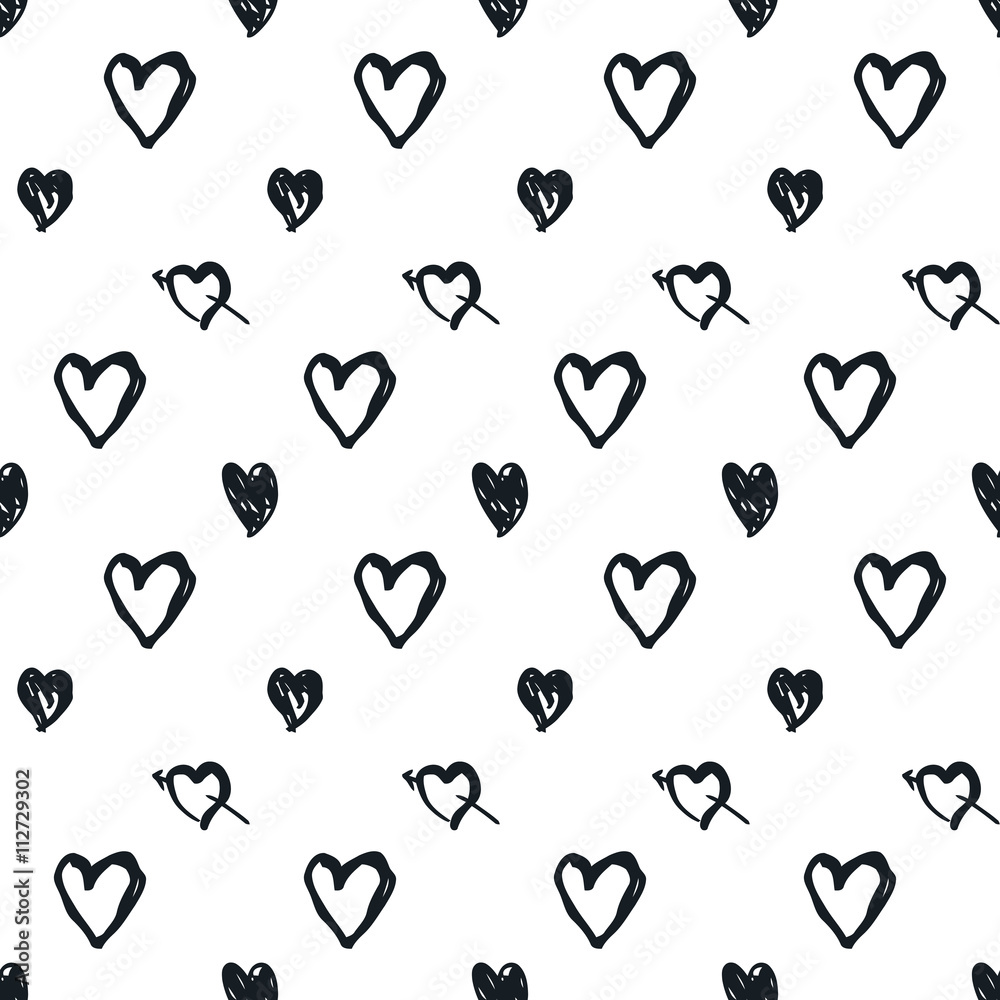 Doodle seamless pattern with hearts Doodle seamless pattern with hearts