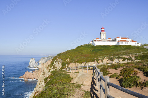 Roca cape in Portugal. Lighthouse on the edge.