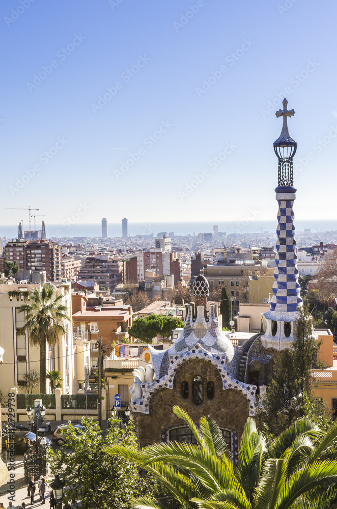 Panoramic view of the Park Guell. Barselona. Spain