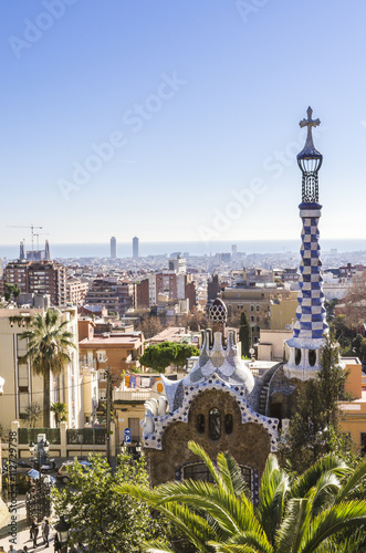Panoramic view of the Park Guell. Barselona. Spain