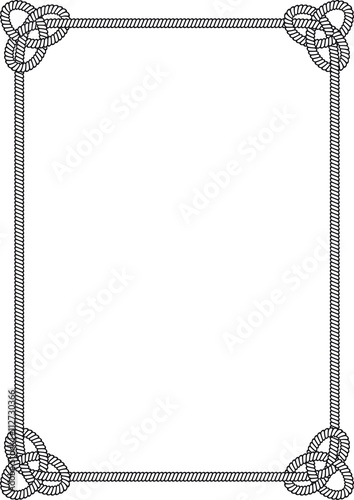 frame of rectangular sea rope with sea knots on the side
