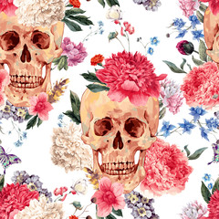 Sierkussen Doodshoofd met bloemen patronen Vector schedel met bloemen motief  © depiano