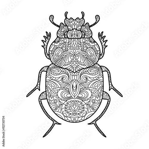 Scarab beetle coloring book for adults vector