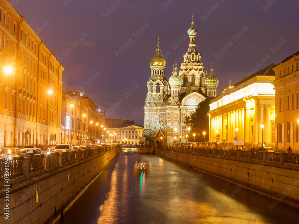 Church of the Resurrection Christ , St Petersburg, Russia at night