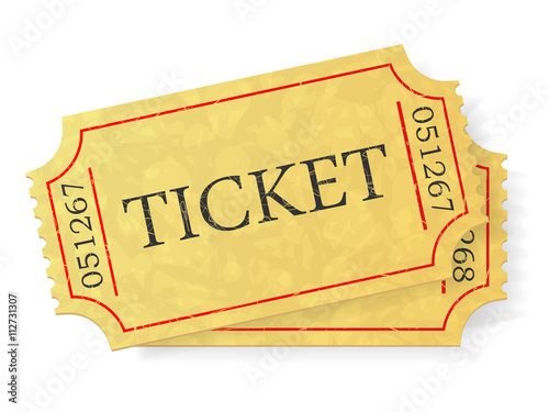 Vintage admit one ticket isolated on white background.