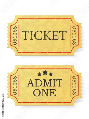 Vintage admit one ticket isolated on white background.