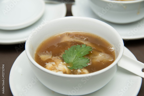 Shark Fin Soup topped with crab meat