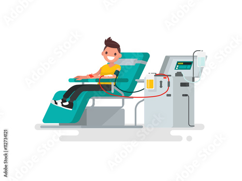 Blood donation. Man donates blood. Vector illustration