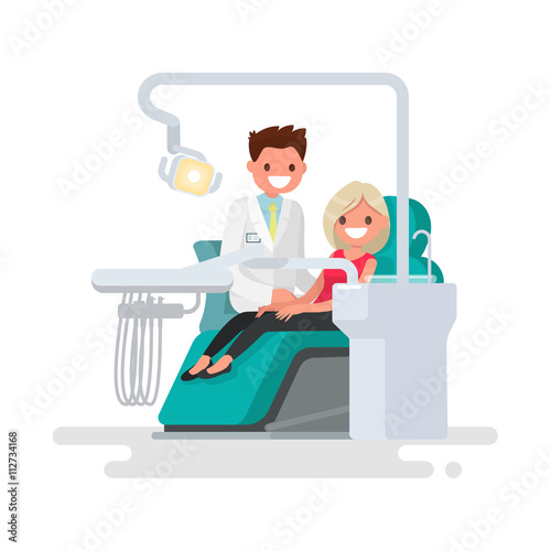 Dental office. Dentist and  patient. Vector illustration