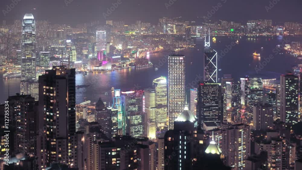 Beautiful time-lapse view of Hong Kong at night from Victoria Peak Beautiful time-lapse view of Hong Kong at night from Victoria Peak