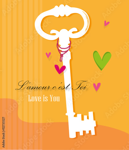 Key of love and colorful hearts 