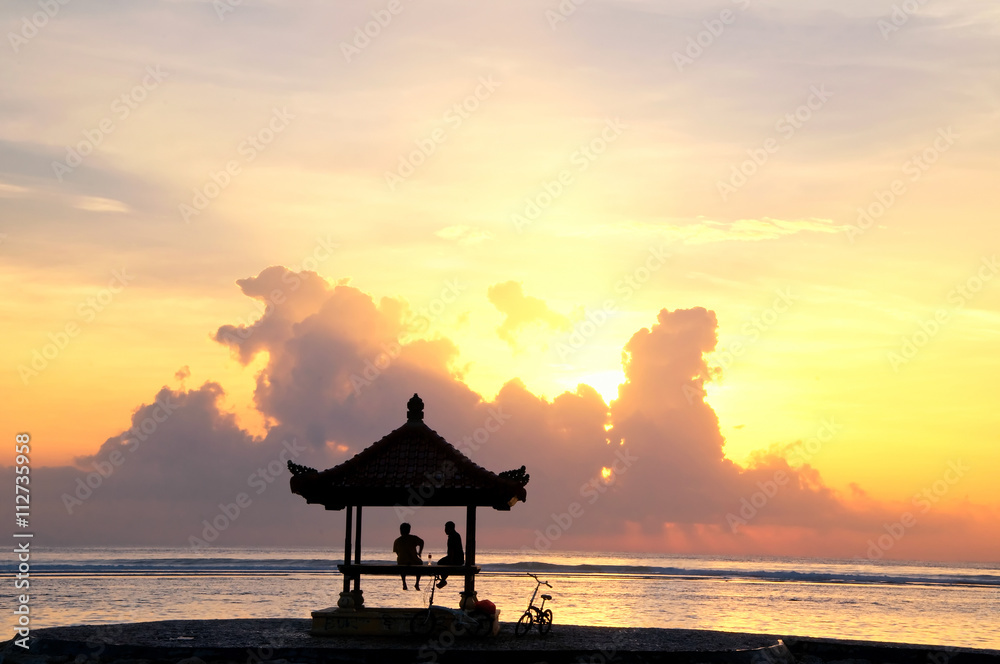 Sunrise over beautiful Sanur beach on Bali, Indonesia.