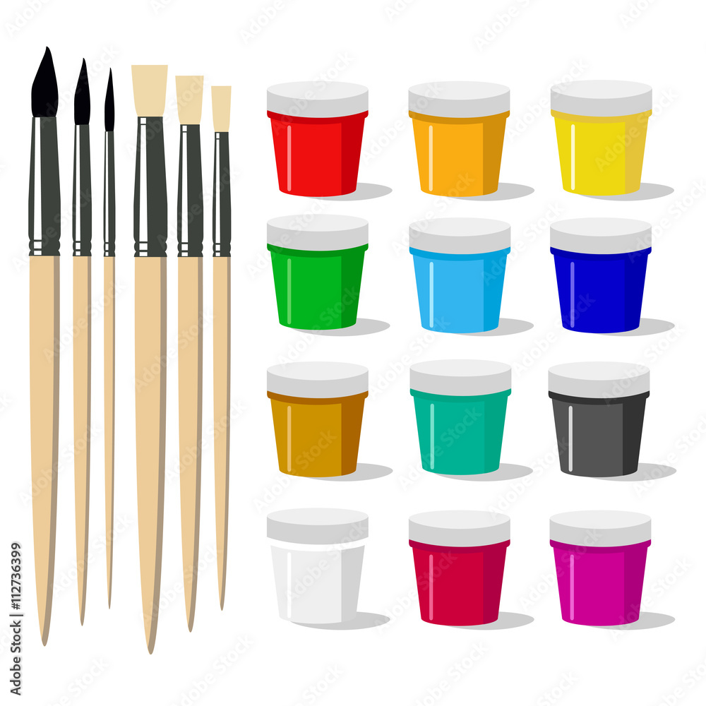 Artistic set. The drawing tools. Brush and acrylic paint. Gouache. Artistic set. The drawing tools. Brush and acrylic paint. Gouache.